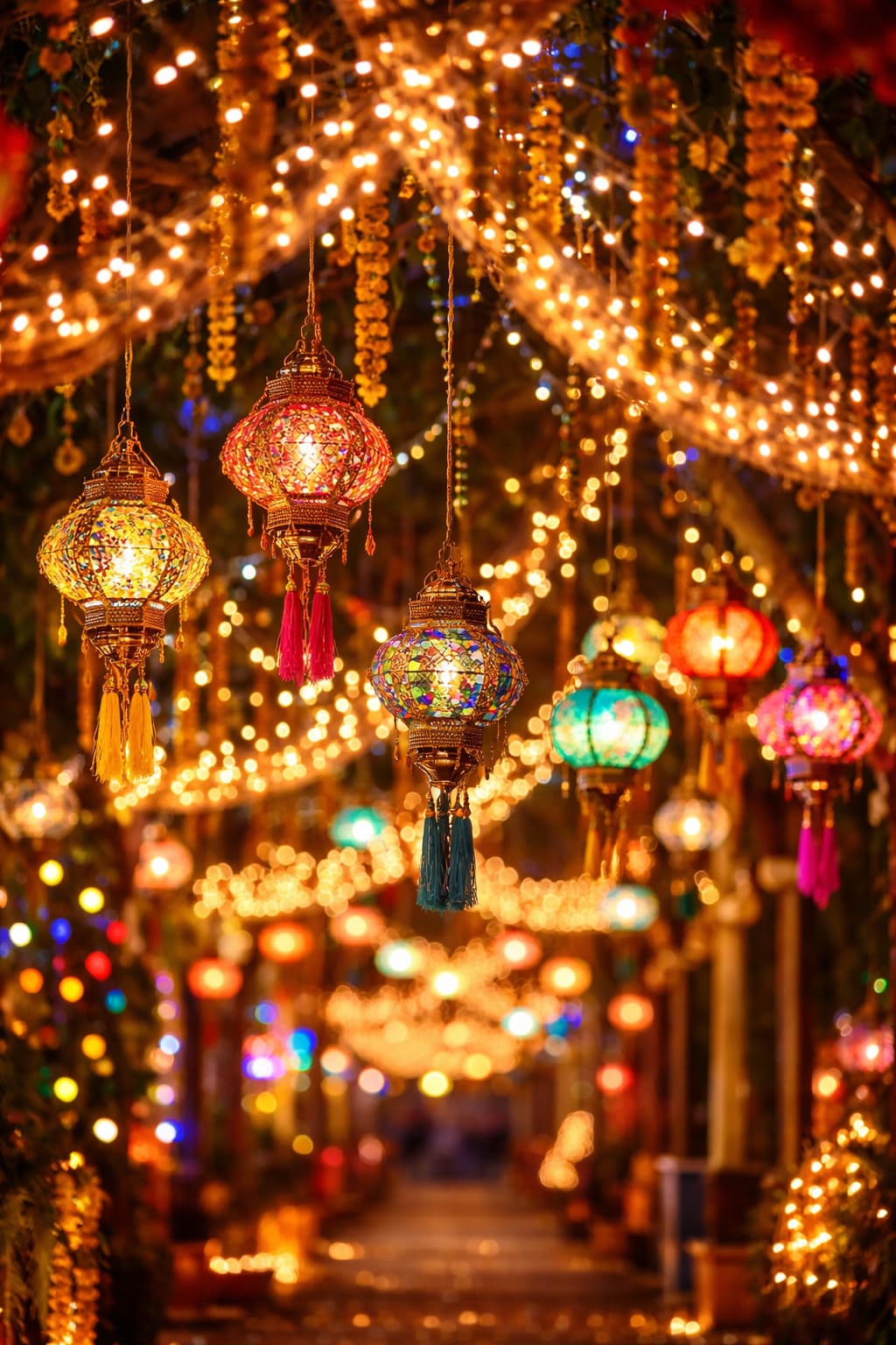 Decorated lamps and festival lights