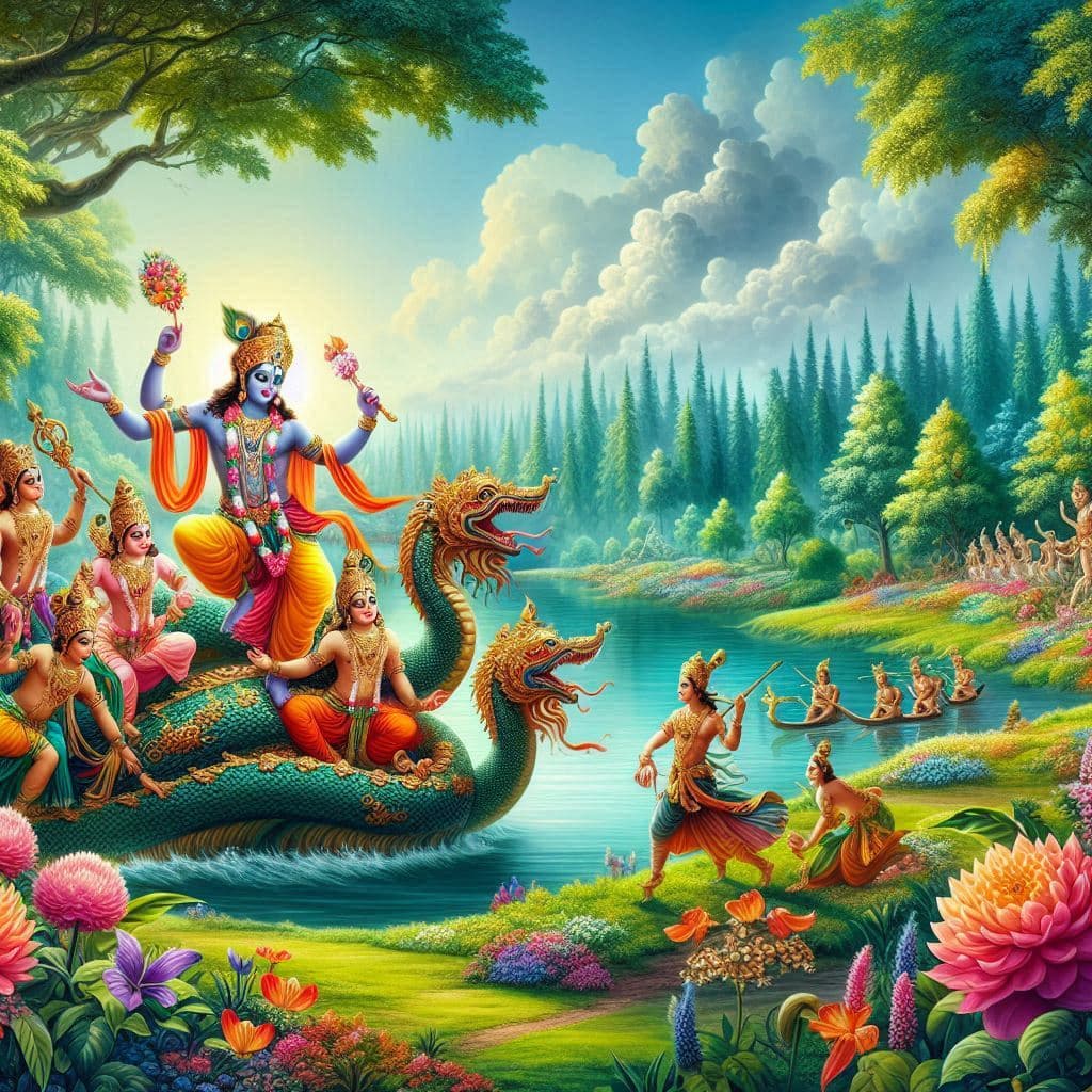 Lord Krishna with snake