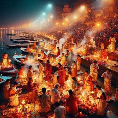 Devotees performing Rama Navami puja and rituals at temple
