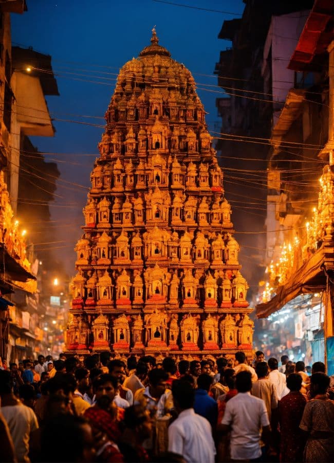 Families visiting temple on Ugadi morning