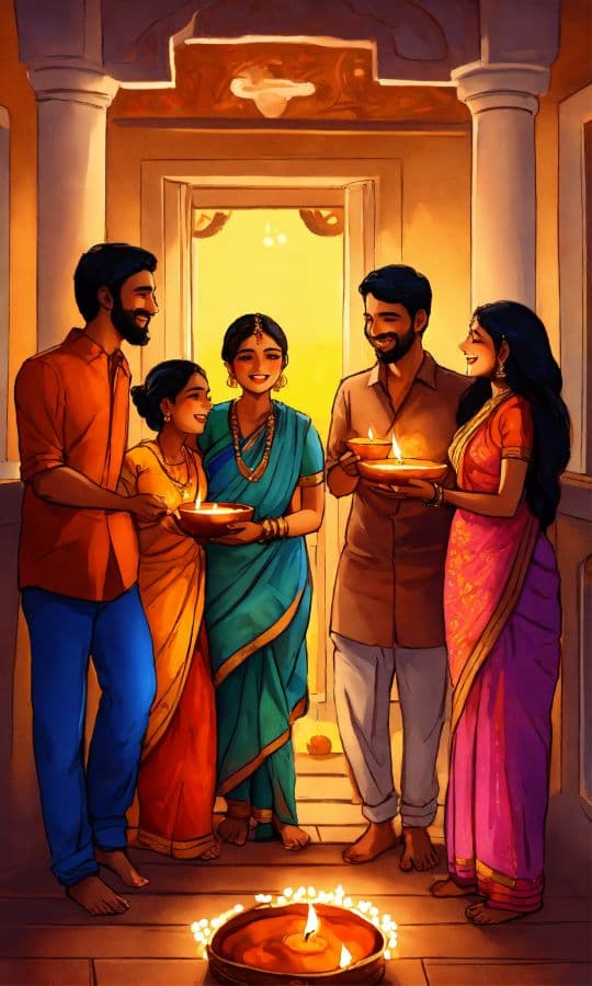 Family celebrating Ugadi together at home