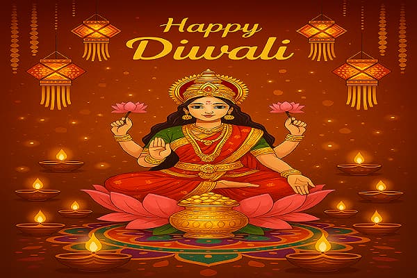 Traditional Diwali decorations with diyas and rangoli