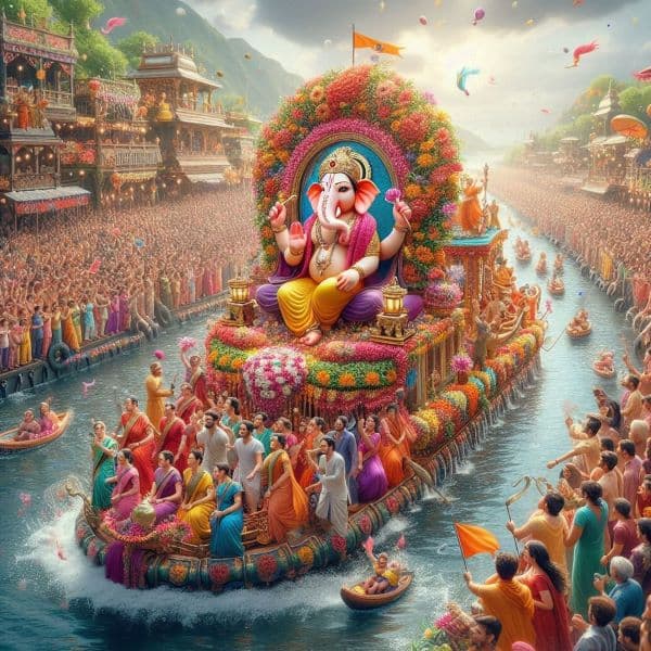 Grand visarjan procession during Ganesh Chaturthi celebrations