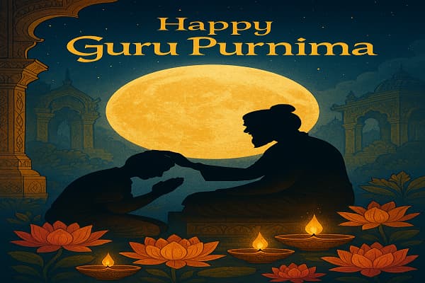 Traditional Guru worship ceremony with offerings