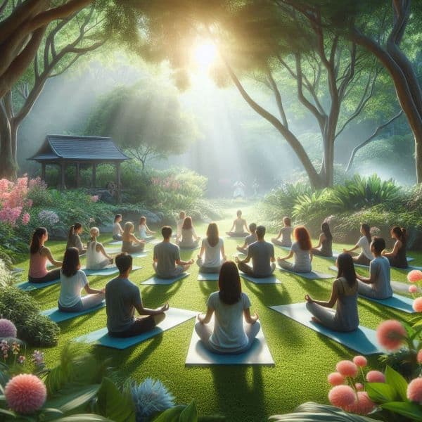 People meditating during Guru Purnima celebrations