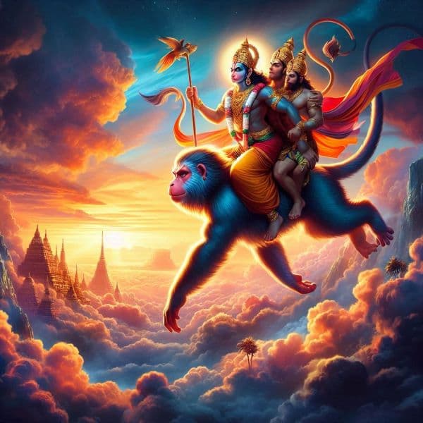 Hanuma with Ram-Laxmana