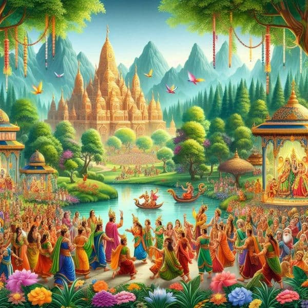 Colorful Rama Navami procession through city streets