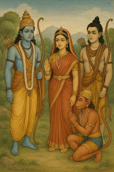 Rama, Sita, Laxman and Hanuma