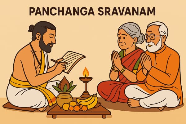 Priest reading Panchanga for Ugadi